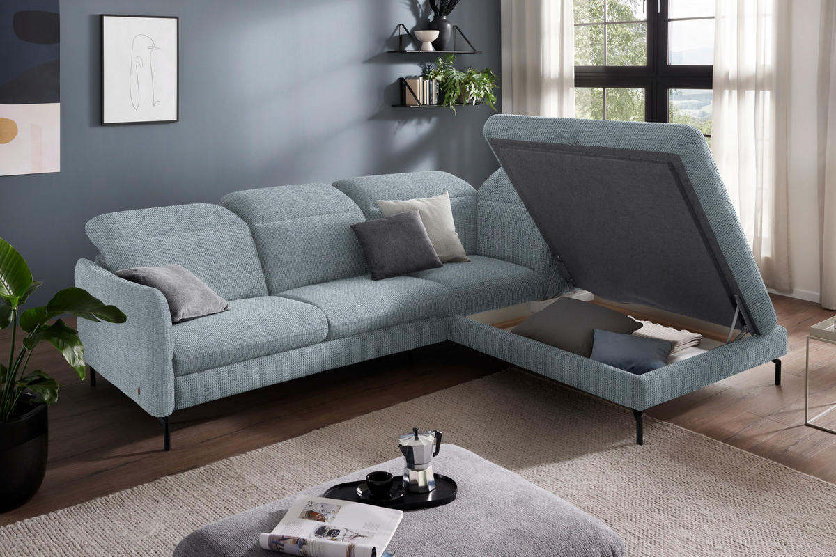 ECKSOFA in Flachgewebe Hellblau  - Schwarz/Hellblau, Design, Textil/Metall (299-313/233cm) - Dieter Knoll