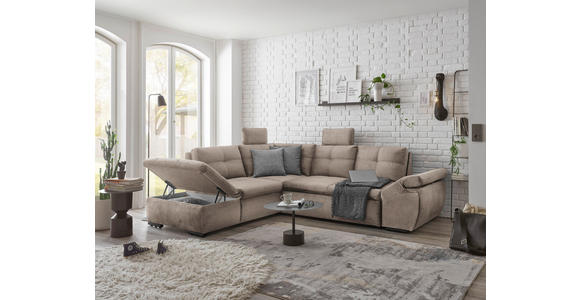 ECKSOFA Creme Mikrovelours  - Creme/Schwarz, KONVENTIONELL, Kunststoff/Textil (217/265cm) - Carryhome