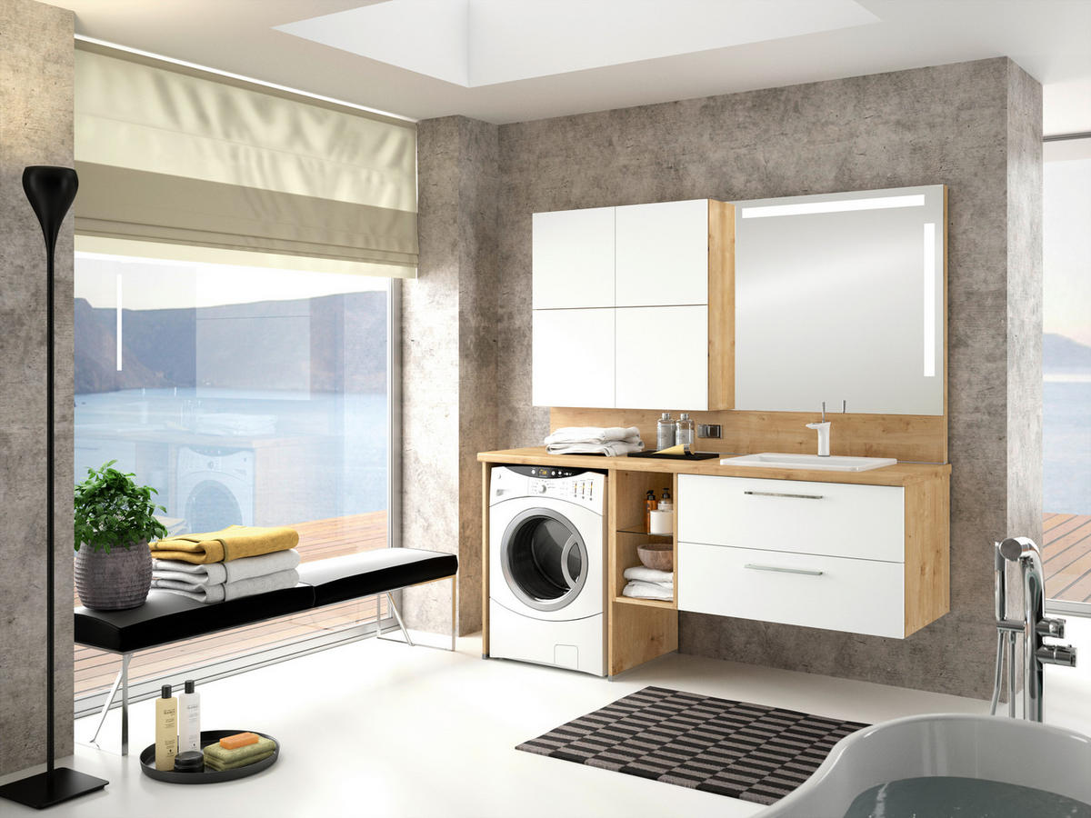 BADEZIMMER  in 188,1 cm  - Chromfarben/Eichefarben, KONVENTIONELL, Glas/Keramik (188,1cm) - Moderano