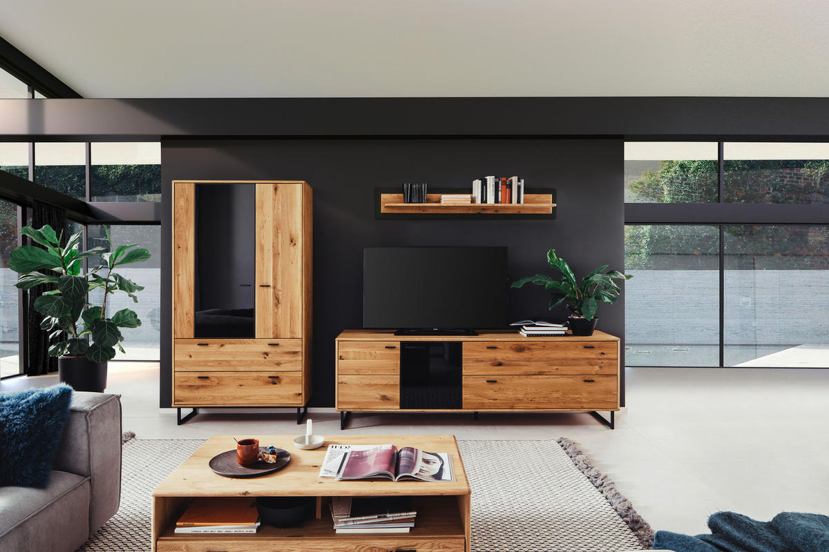 WOHNWAND  in Wildeiche, Anthrazit  319/186/50 cm  - Wildeiche/Anthrazit, Design, Glas/Holz (319/186/50cm) - MID.YOU