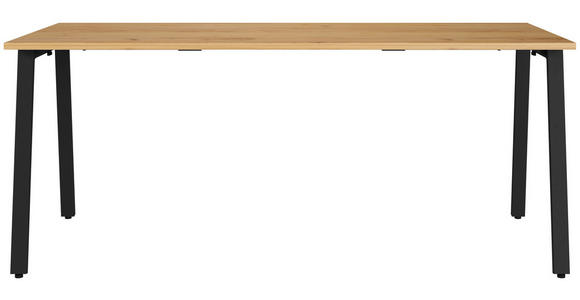 SCHREIBTISCH , Schwarz, Eichefarben, Hellbraun, in verschiedenen Holz-Dekoren erhältlich, justierbare Füße  - Hellbraun/Eichefarben, MODERN, Holzwerkstoff/Metall (180/80/75cm) - Novel