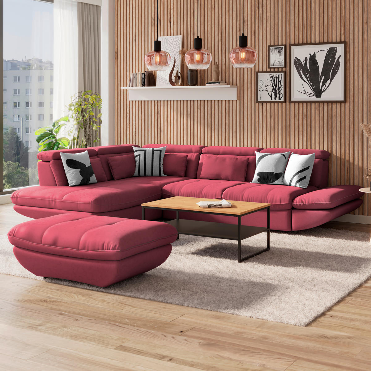 WOHNLANDSCHAFT Koralle Webstoff  - Koralle/Schwarz, MODERN, Kunststoff/Textil (233/311cm) - MID.YOU