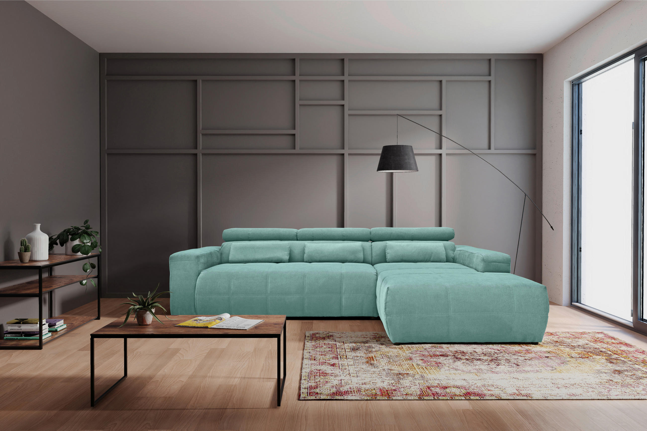 ECKSOFA in Mikrofaser Mintgrün  285/175 cm  - Schwarz/Mintgrün, Design, Kunststoff/Textil (285/175cm) - MID.YOU