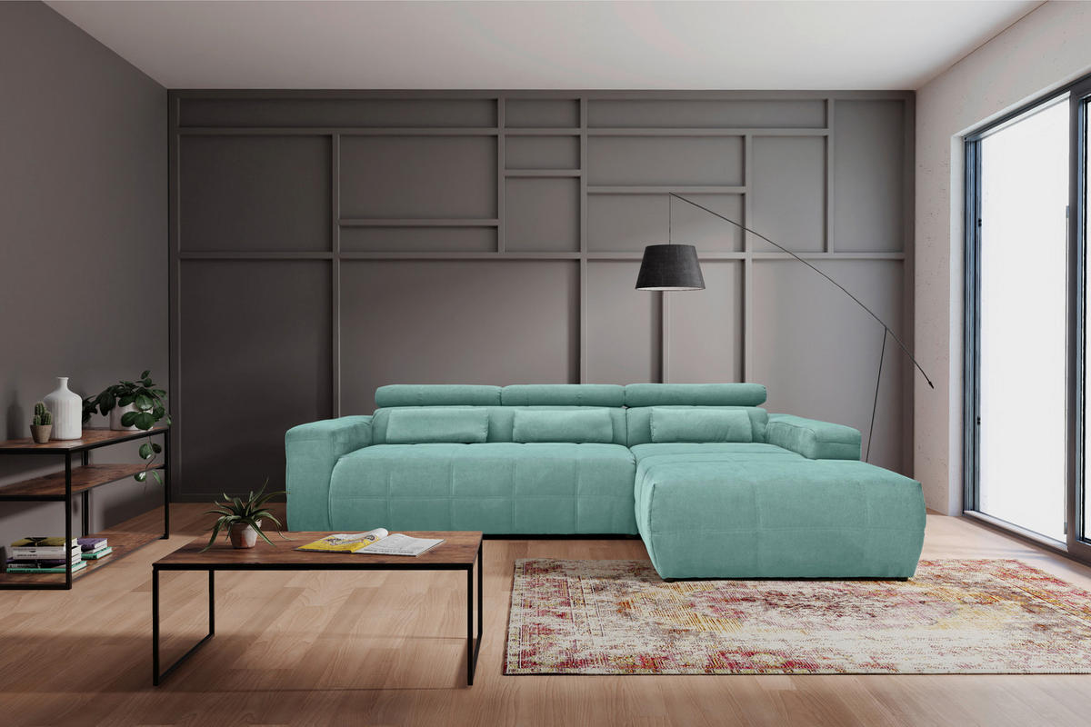 ECKSOFA in Mikrofaser Mintgrün  285/175 cm  - Schwarz/Mintgrün, Design, Kunststoff/Textil (285/175cm) - MID.YOU