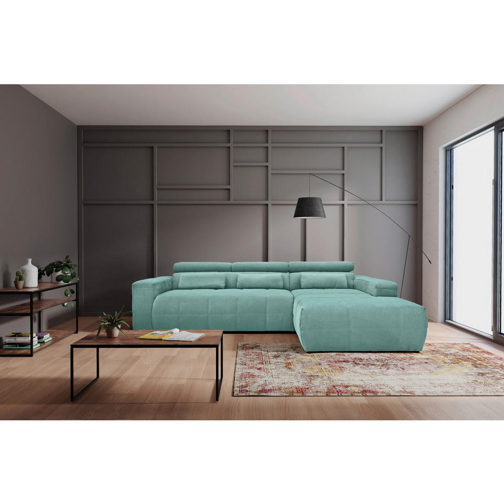 Thumbnail - Mid.you Ecksofa, Mintgrün, Textil, Uni, 3-Sitzer, Ottomane rechts, L-Form, 285x175 cm, Made in EU, FSC Mix, Rücken echt,...