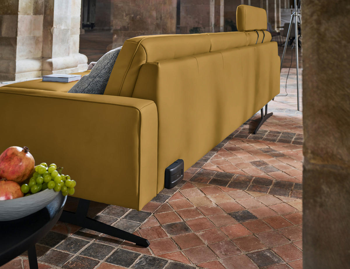 ECKSOFA in Echtleder Senfgelb  - Anthrazit/Senfgelb, Konventionell, Leder/Metall (179/324cm) - Johann Jakob