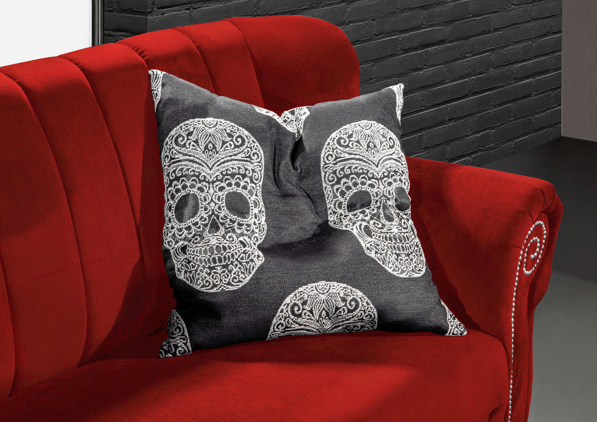 2-SITZER-SOFA Chenille Rot  - Rot/Schwarz, Design, Holz/Textil (168/96/75cm)