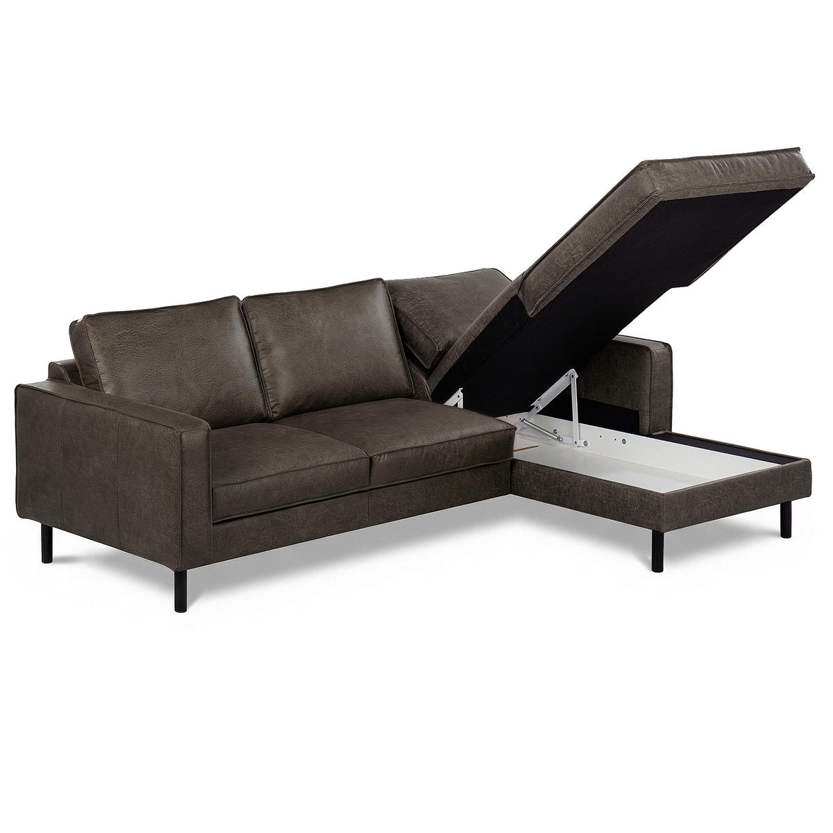 ECKSOFA Echtleder Fango  - Fango/Schwarz, Design, Leder/Metall (166/238cm) - Livetastic