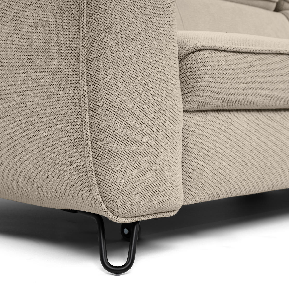 ECKSOFA in Flachgewebe Beige  - Beige/Schwarz, Design, Textil/Metall (250/200cm) - Stylife