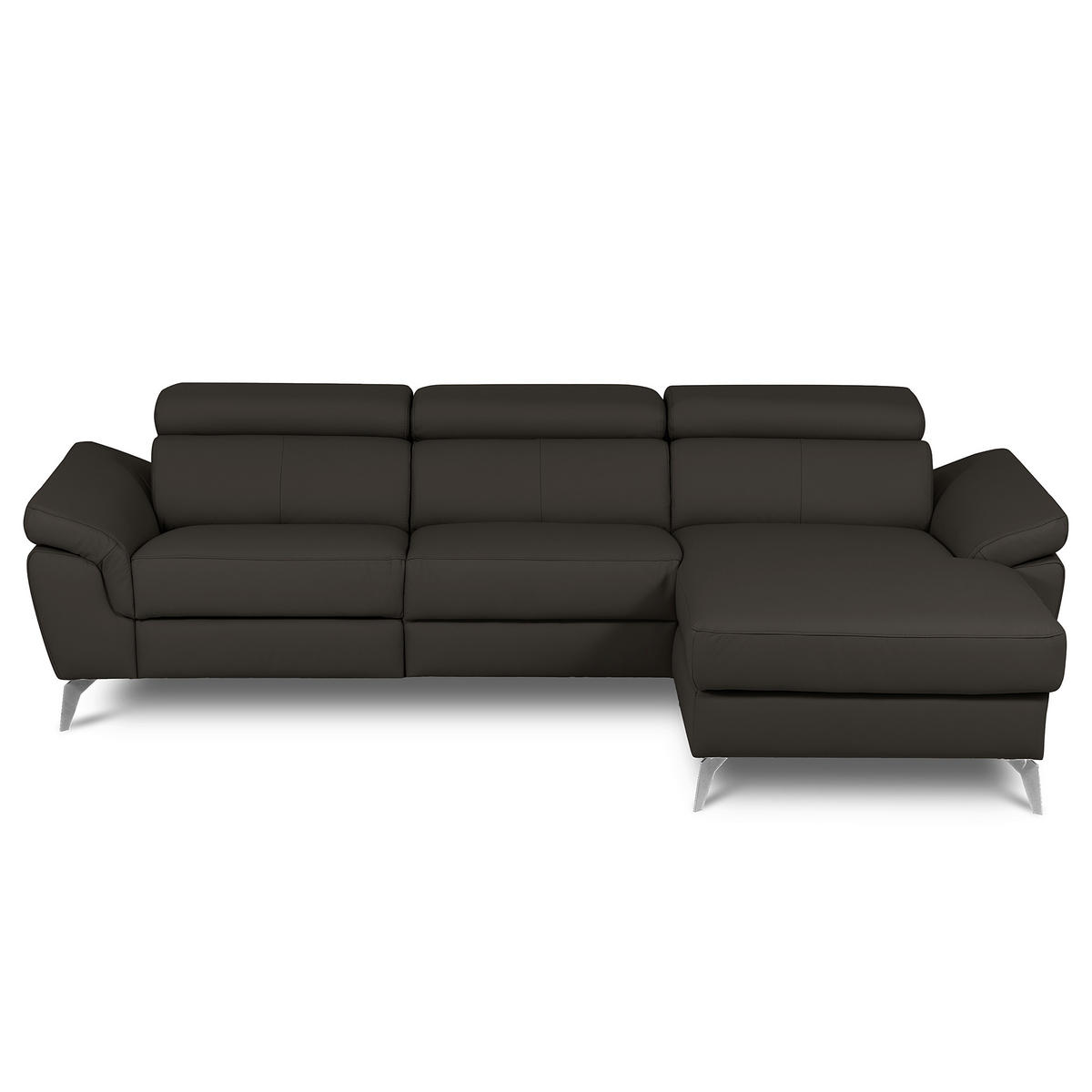 ECKSOFA  in Lederlook Echtleder Dunkelbraun  - Chromfarben/Dunkelbraun, Design, Leder/Textil (252/179cm) - Livetastic