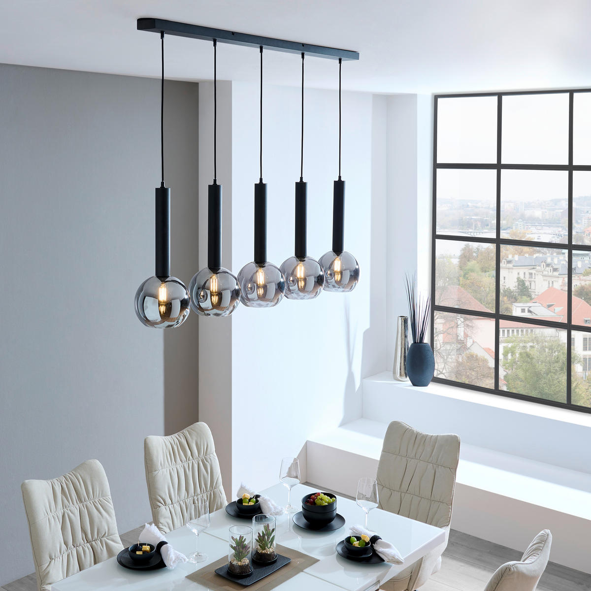 HÄNGLAMPA Clayton 115/30/150 cm  - svart, Trend, metall/glas (115/30/150cm) - Dieter Knoll