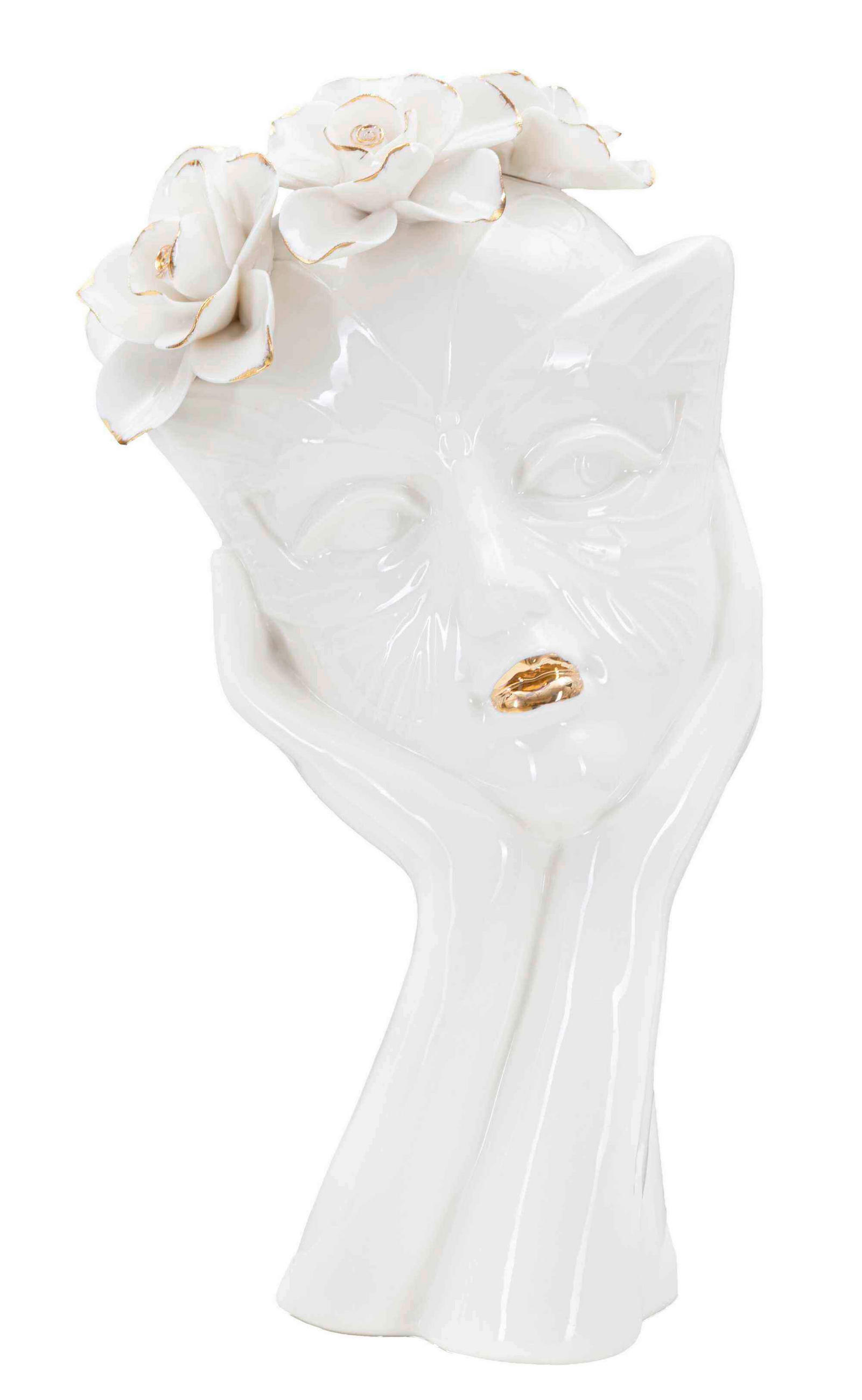 Vase Woman Mask  - Goldfarben/Weiß, Basics, Keramik (16,5/27,3/14cm)