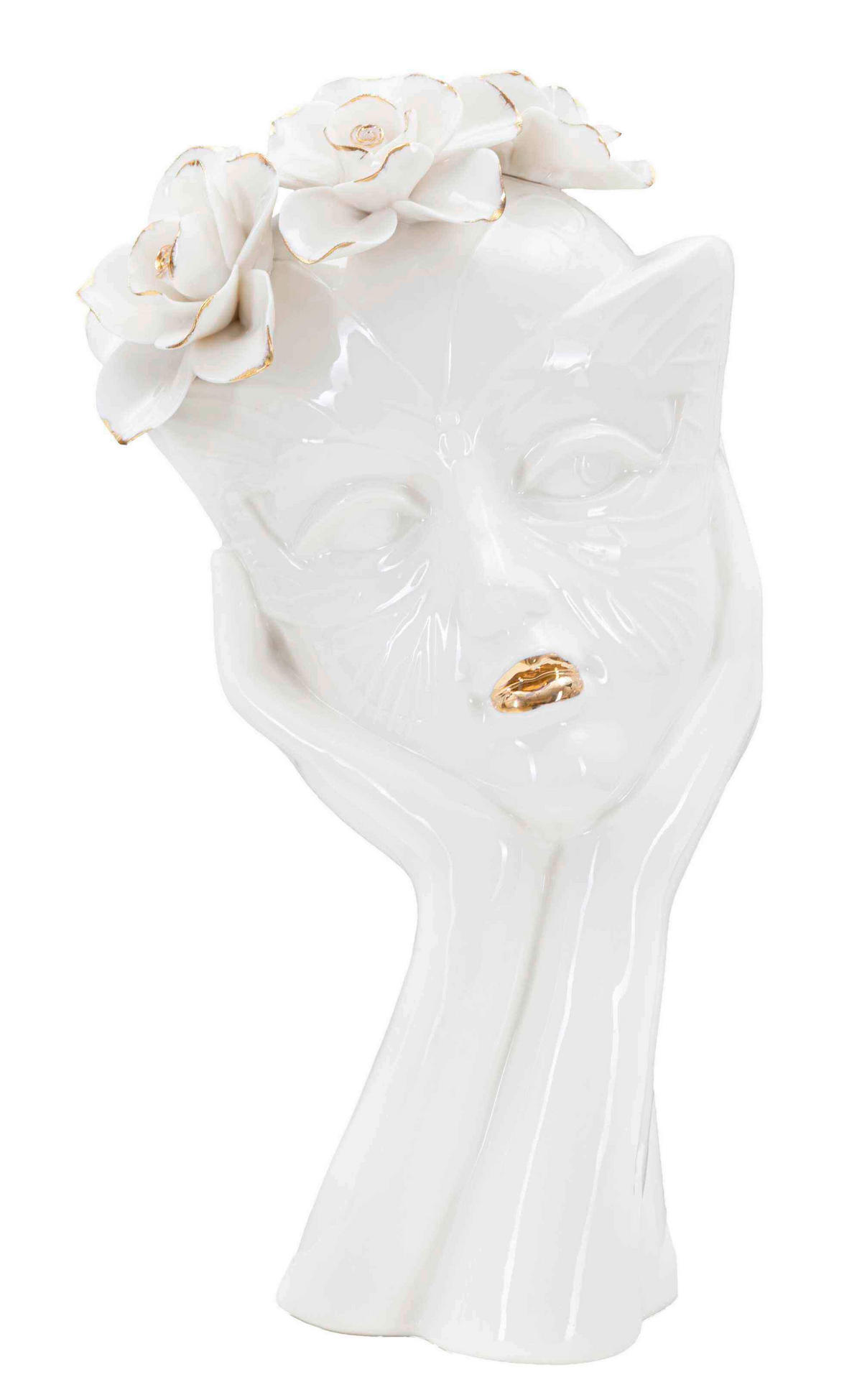 Vase Woman Mask  - Goldfarben/Weiß, Basics, Keramik (16,5/27,3/14cm)
