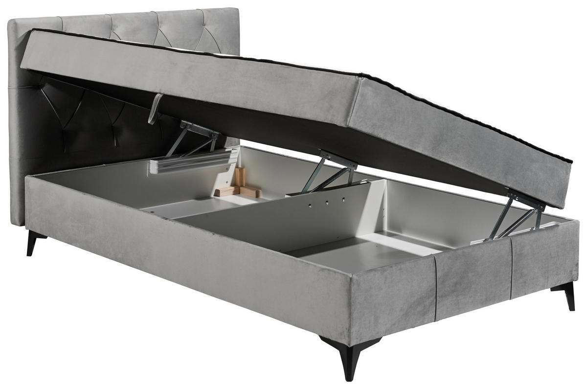 BOXBETT 120/200 cm,  in Grau, Bettkasten, gepolstertes Kopfteil,  - Schwarz/Grau, MODERN, Holzwerkstoff/Kunststoff (120/200cm) - MID.YOU