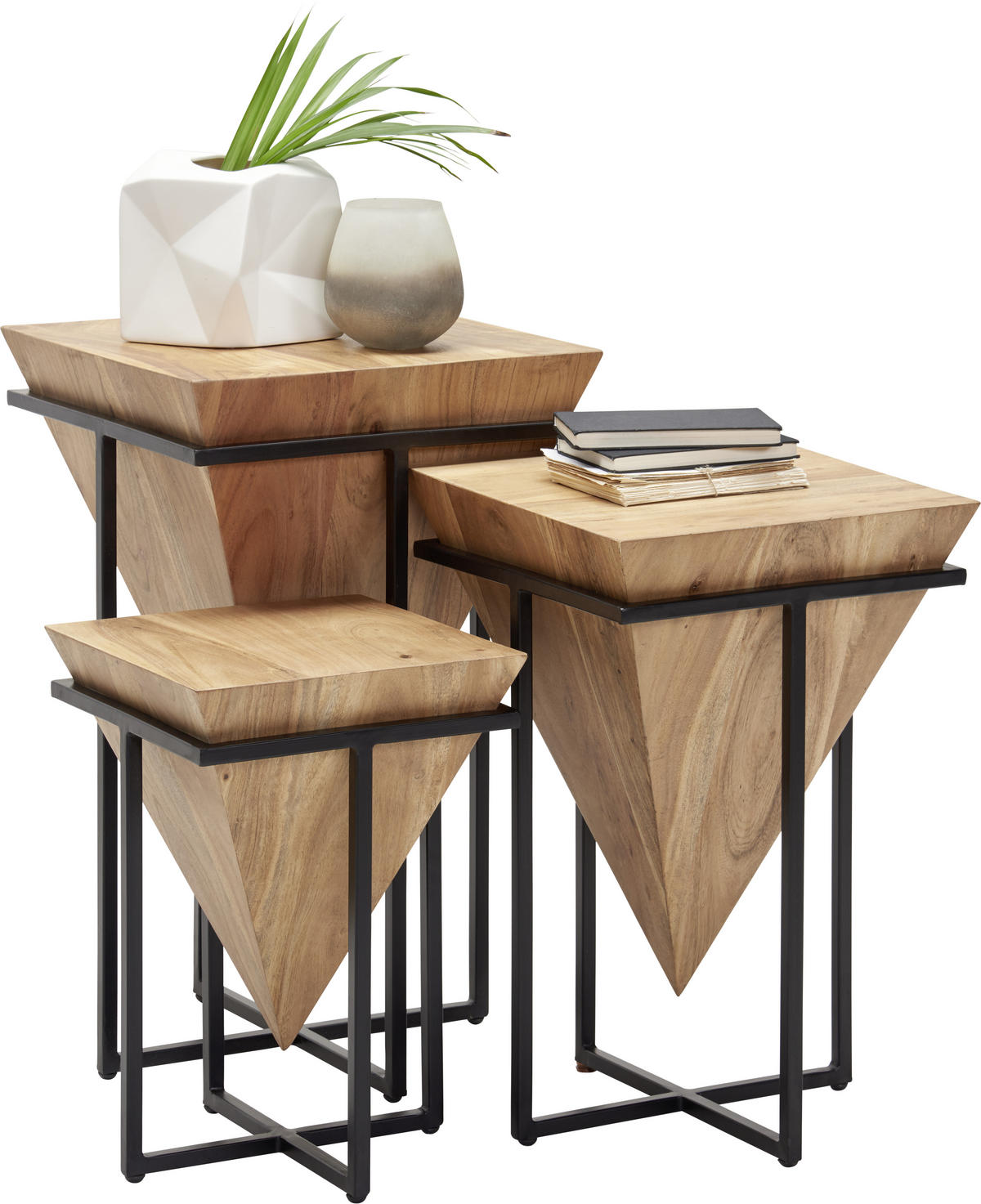 BEISTELLTISCH 41/41/66 cm Akazie massiv Naturfarben, Schwarz quadratisch  - Schwarz/Naturfarben, Trend, Holz/Metall (41/41/66cm) - Ambia Home