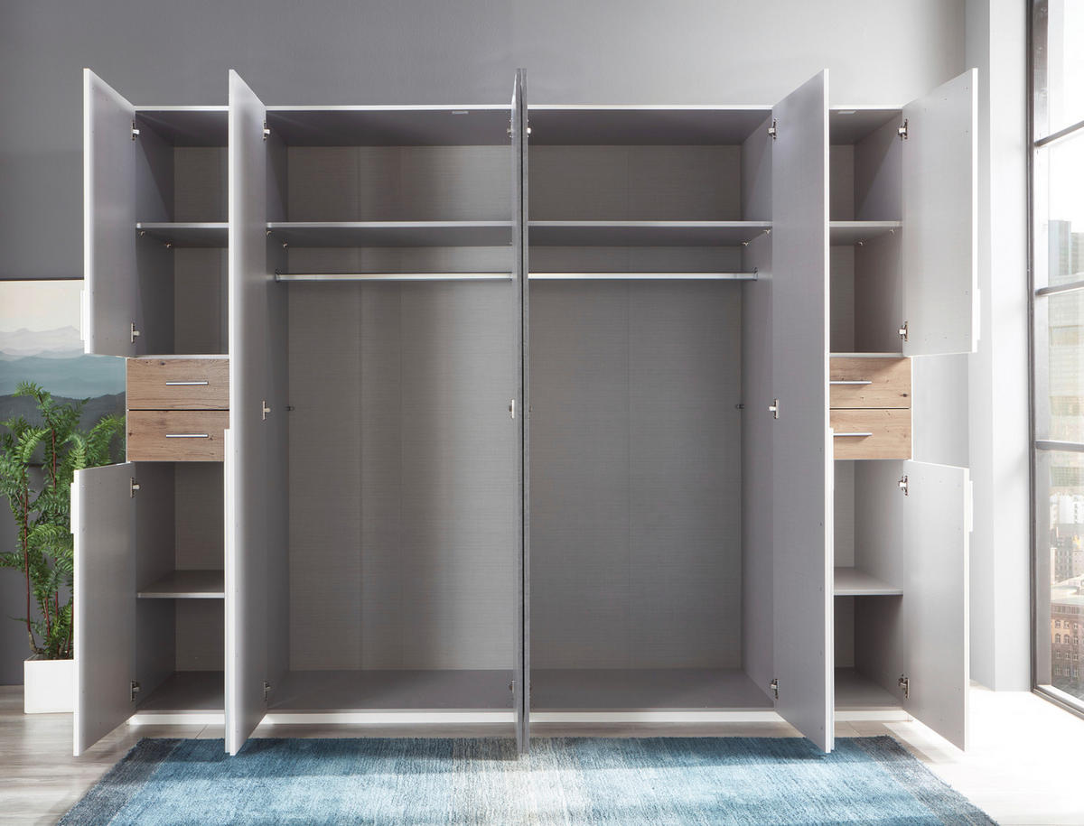 DREHTÜRENSCHRANK 270/208/58 cm 8-türig Weiß, Eiche Artisan  - Silberfarben/Weiß, Basics, Holzwerkstoff (270/208/58cm) - MID.YOU