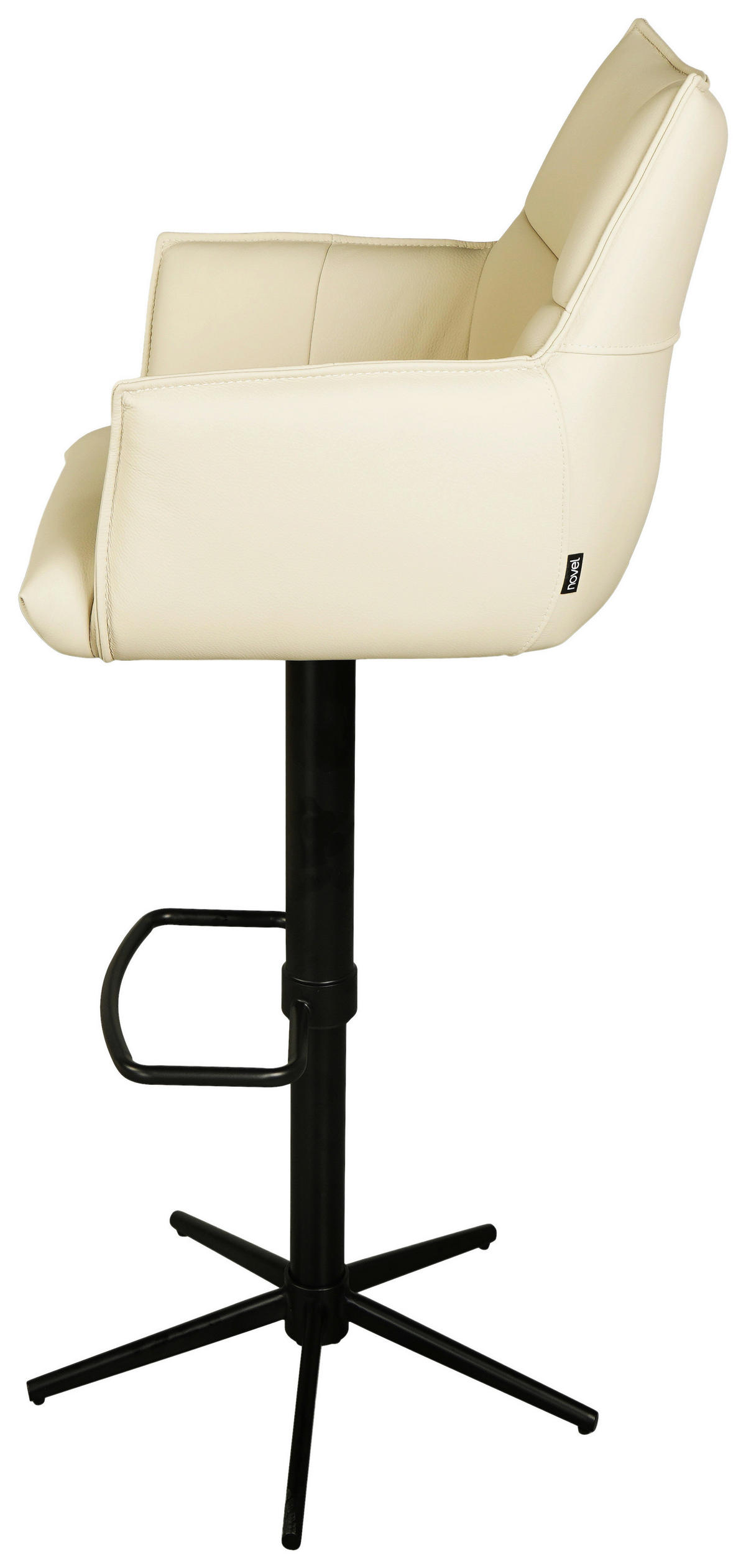 BARHOCKER Echtleder Creme, Schwarz Sitzfläche 360° drehbar  - Creme/Schwarz, Design, Leder/Metall (54/96-121/56cm) - Novel