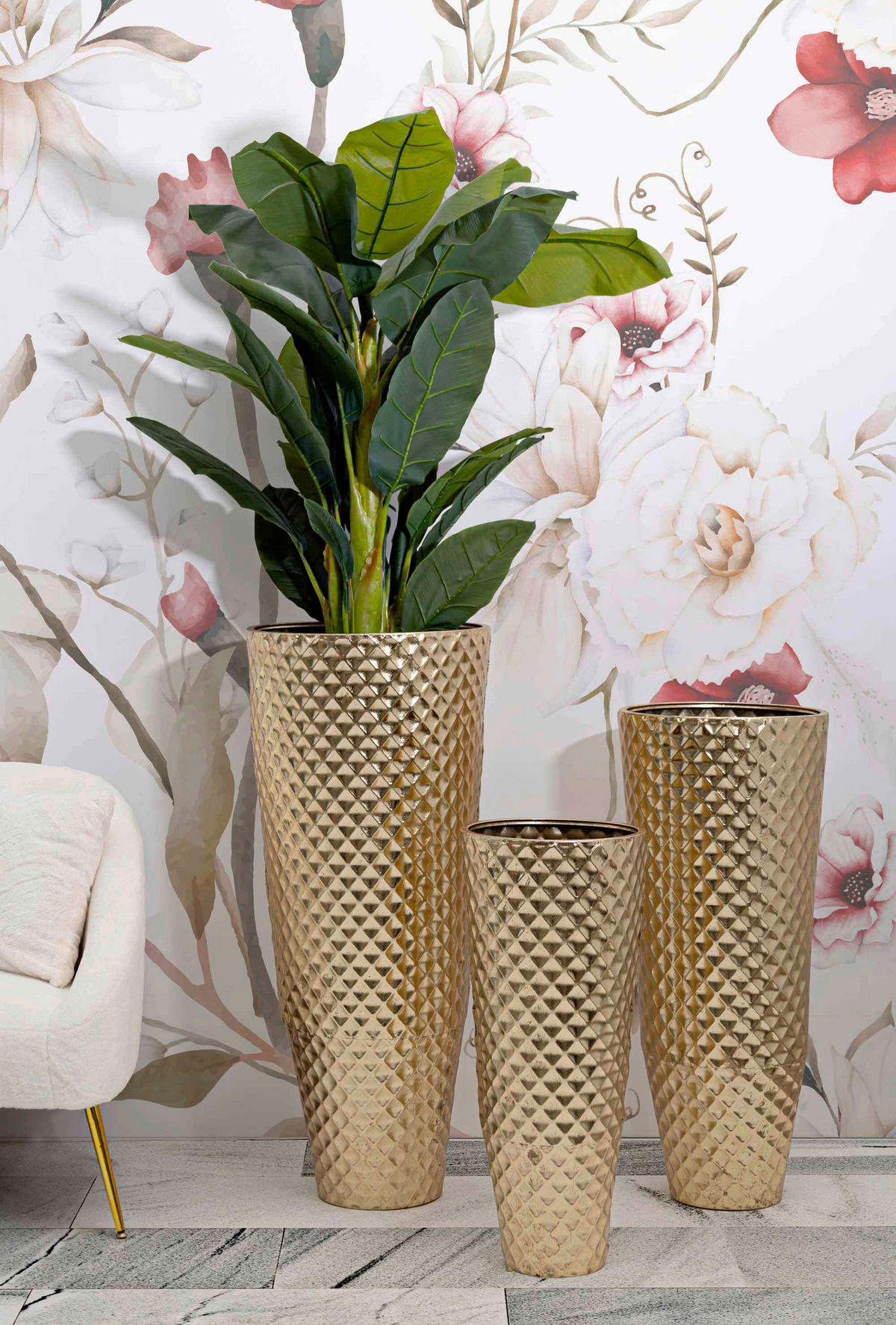 Vase Glotty Set 3 Pcs  - Goldfarben, Basics, Metall (48/110/48cm)