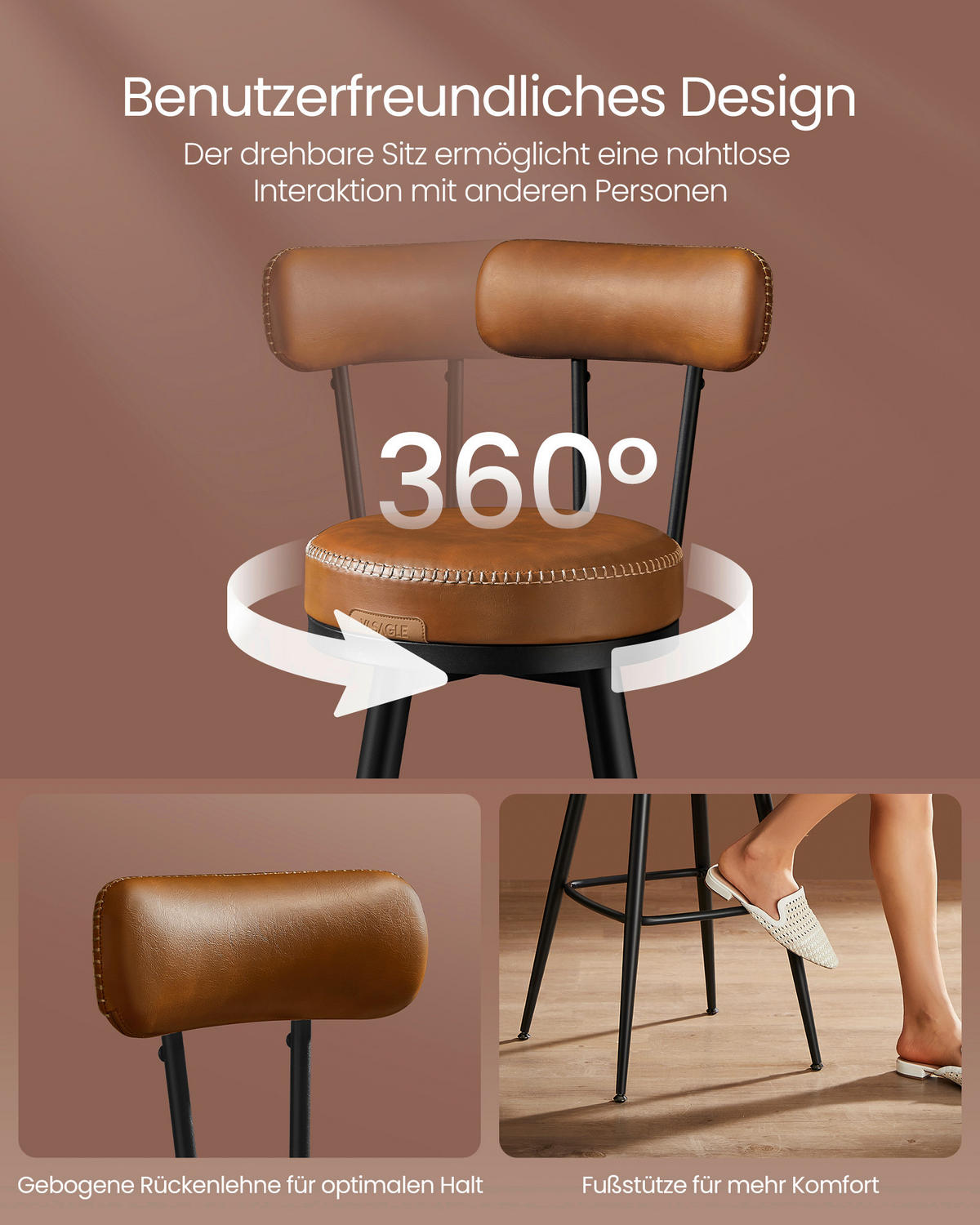 BARHOCKER-SET in Braun, Schwarz  - Schwarz/Braun, Trend, Holz/Holzwerkstoff (57/101/57cm) - Boxxx