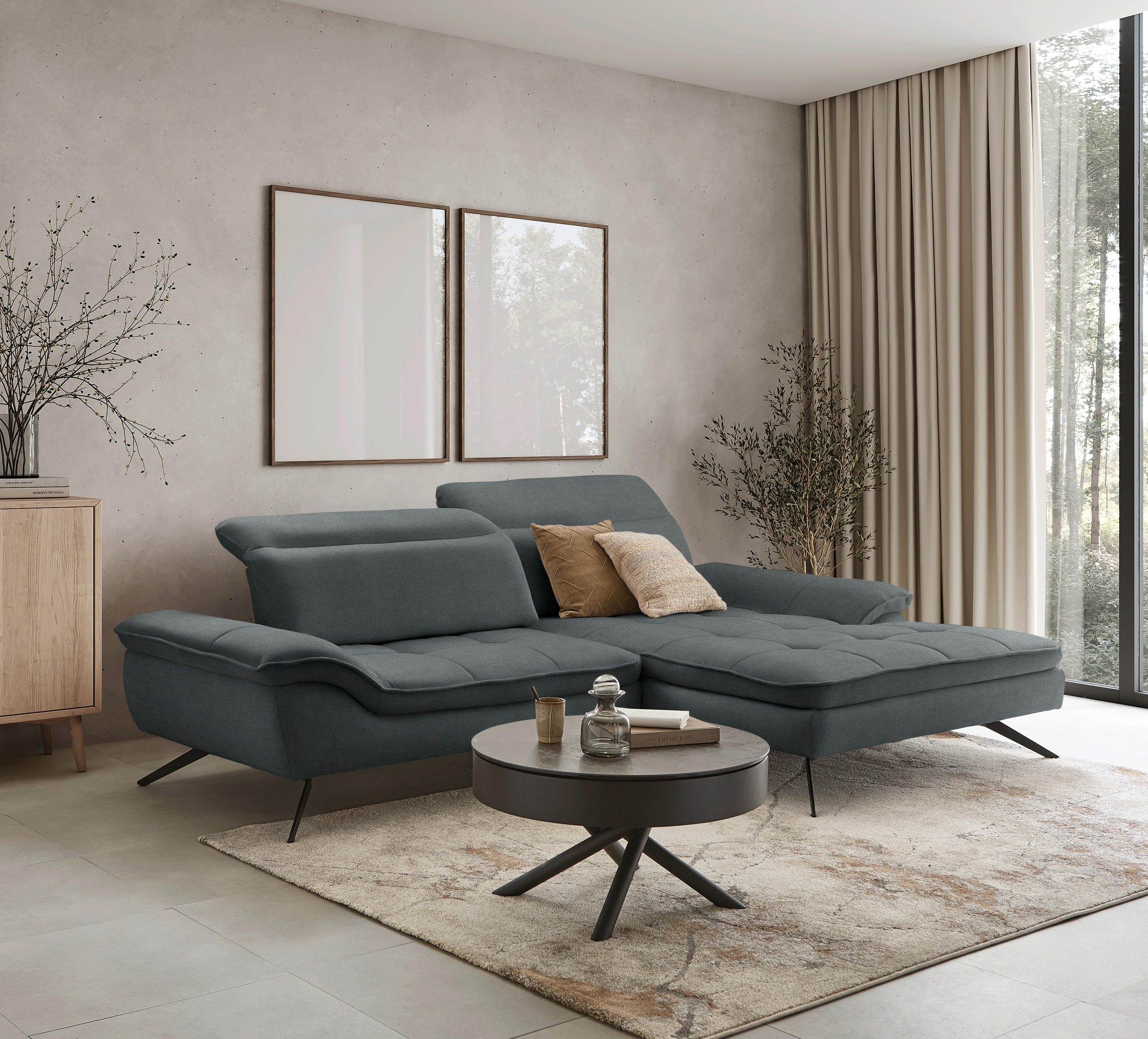 ECKSOFA in Webstoff Dunkelgrau  - noir/gris foncé, Design, textile/métal (288/179-202cm) - Stylife
