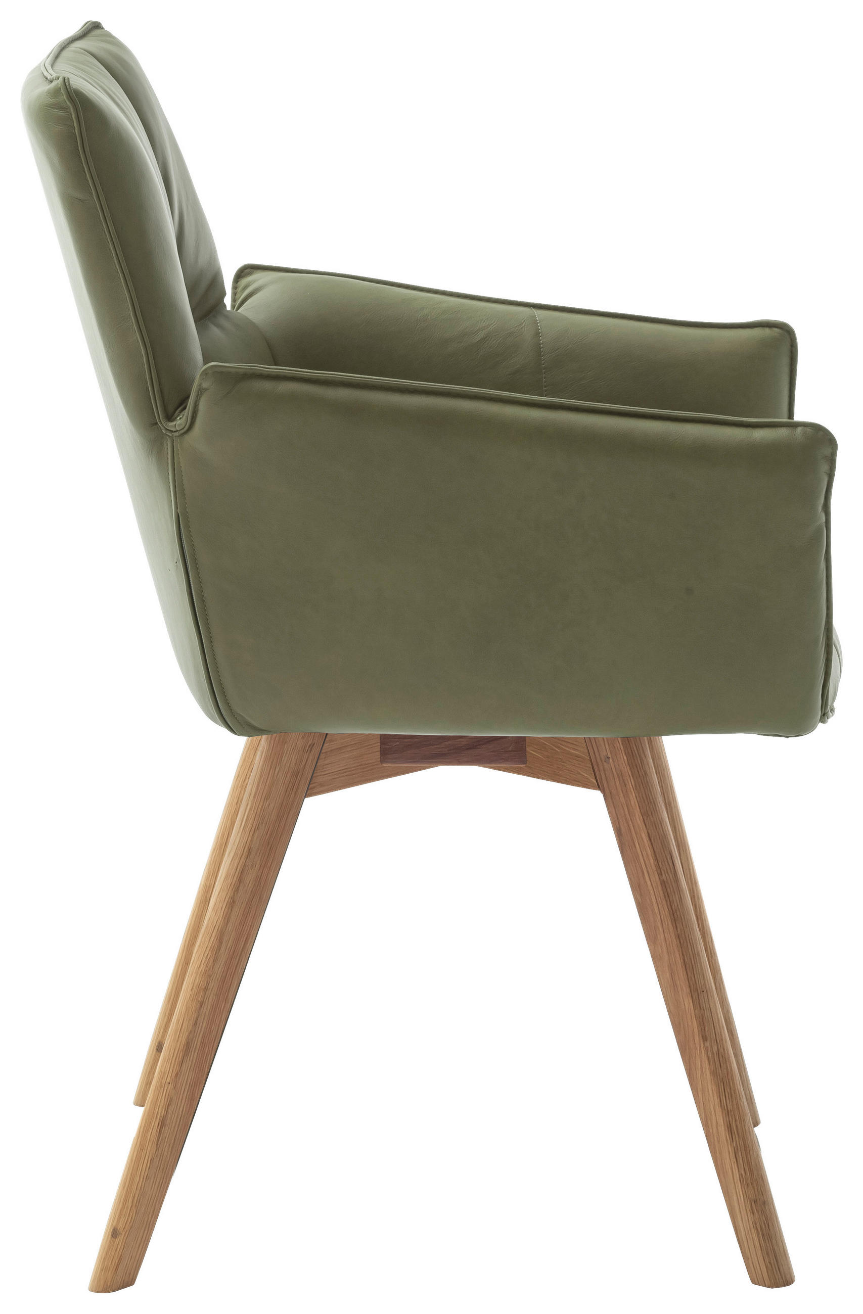 Thumbnail - Linea Natura Armlehnstuhl, Olivgrün, Leder, Echtleder, Rindleder, Wildeiche, massiv, Stativgestell, 61x87x63 cm, Lederau...