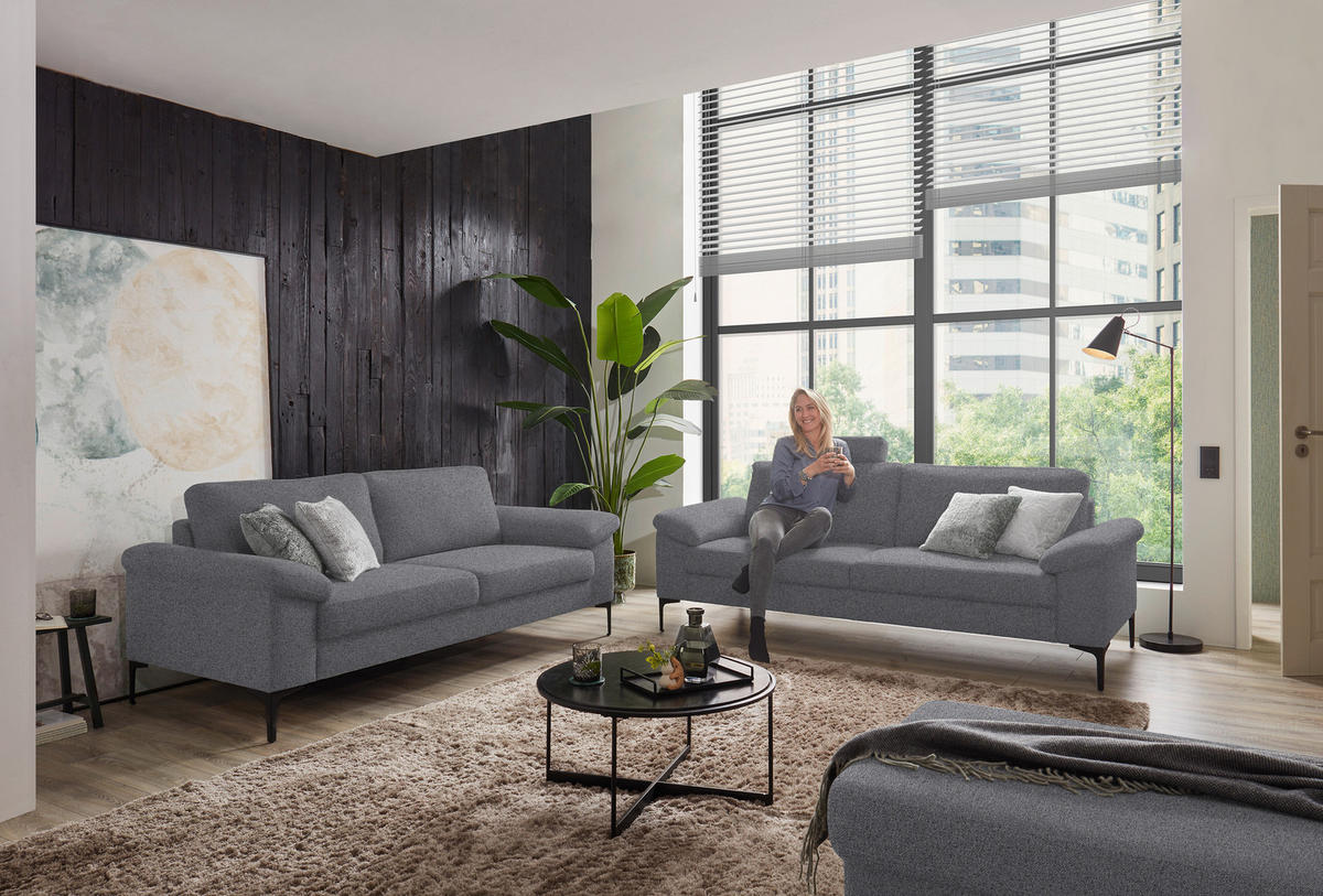 2,5-SITZER in Flachgewebe Grau  - Schwarz/Grau, Design, Textil/Metall (206/86/97cm) - Pure Home Lifestyle