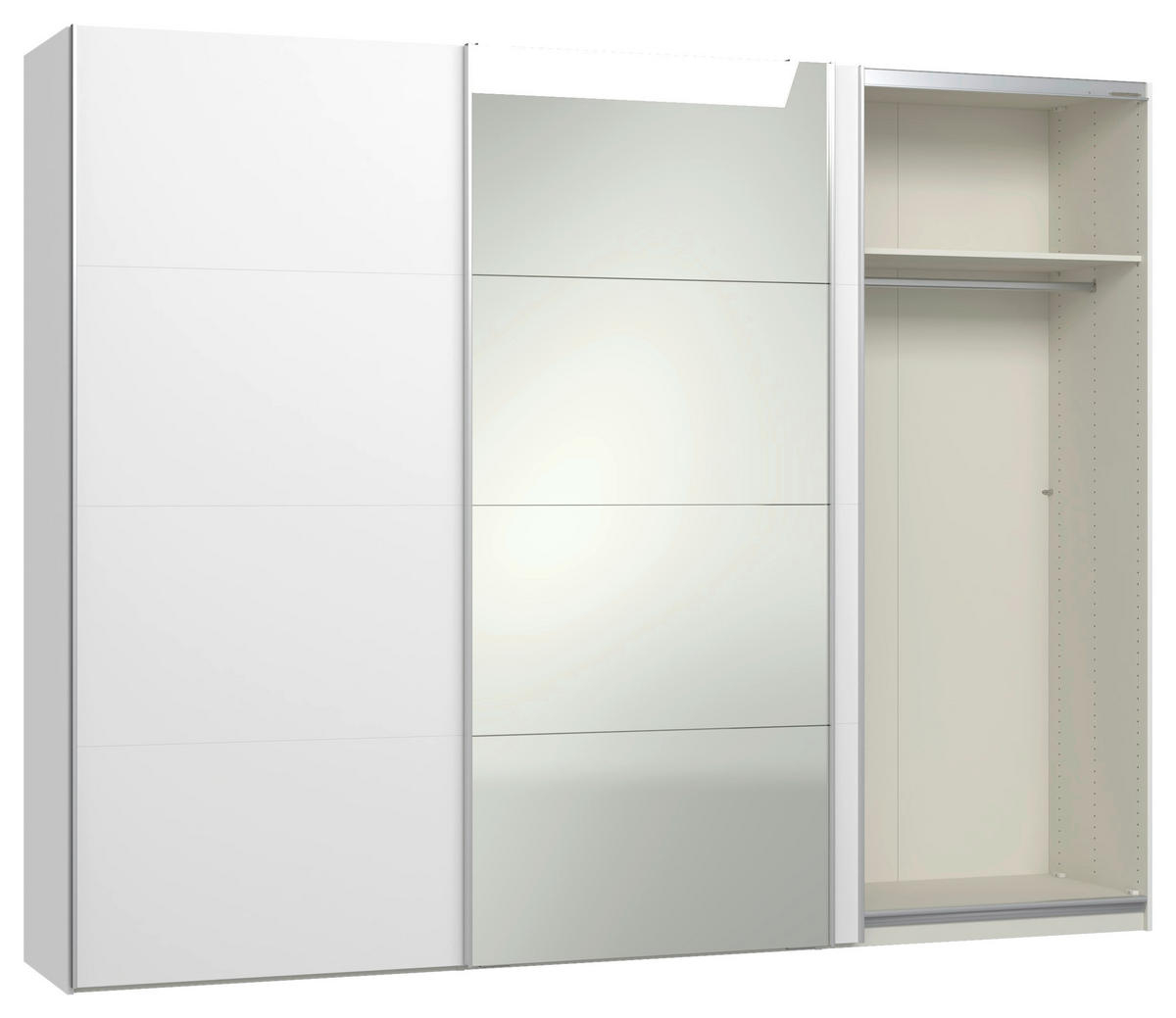 SCHWEBETÜRENSCHRANK 303/236/65 cm 3-türig Weiß  - Silberfarben/Weiß, Design, Glas/Holzwerkstoff (303/236/65cm) - Jutzler