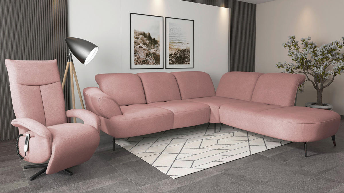 ECKSOFA in Mikrofaser Altrosa  302/270 cm  - Schwarz/Altrosa, MODERN, Textil/Metall (302/270cm) - Sit & More