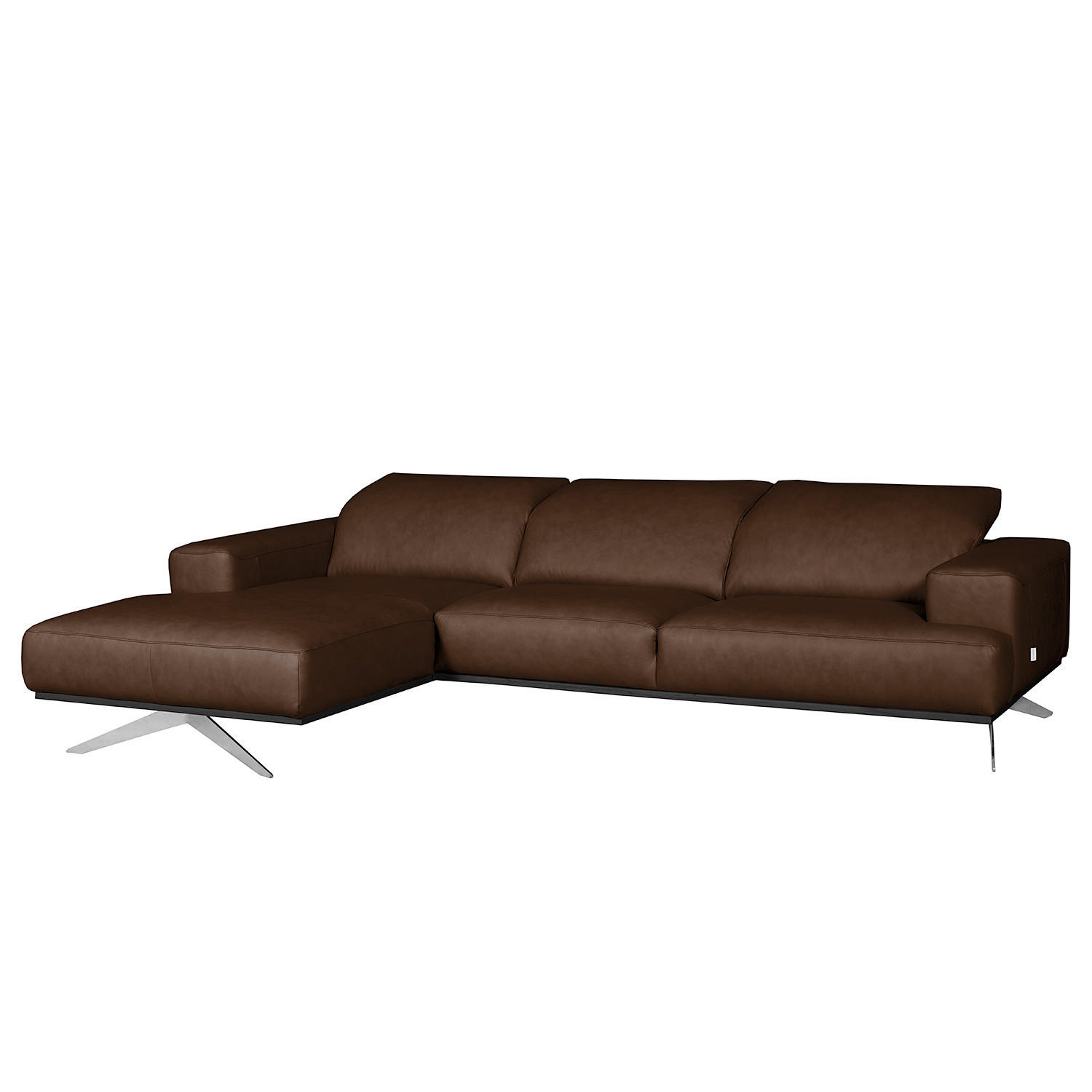 ECKSOFA  in Echtleder Dunkelbraun  187/295 cm  - Chromfarben/Dunkelbraun, Design, Leder/Metall (187/295cm) - Livetastic