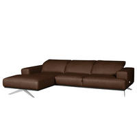 ECKSOFA  in Echtleder Dunkelbraun  187/295 cm  - Chromfarben/Dunkelbraun, Design, Leder/Metall (187/295cm) - Livetastic