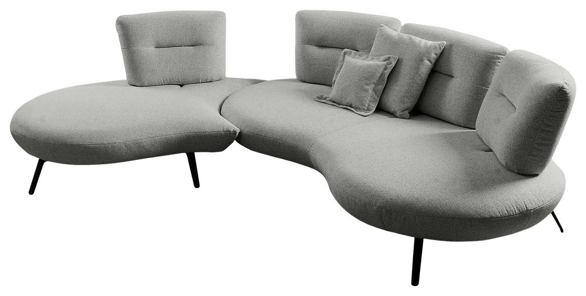 BIGSOFA Flachgewebe Hellgrau  - Hellgrau/Schwarz, Design, Textil/Metall (456/93/138cm) - Moderano