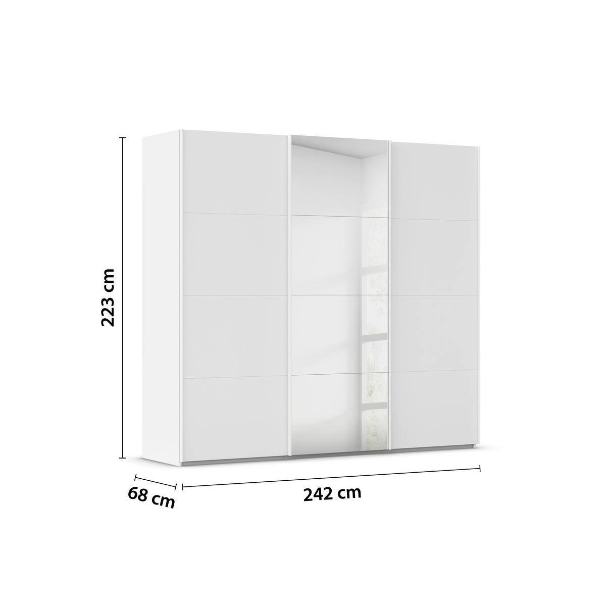 SCHWEBETÜRENSCHRANK 242/223/68 cm 3-türig Weiß  - Weiß, Design, Glas/Holzwerkstoff (242/223/68cm) - Novel