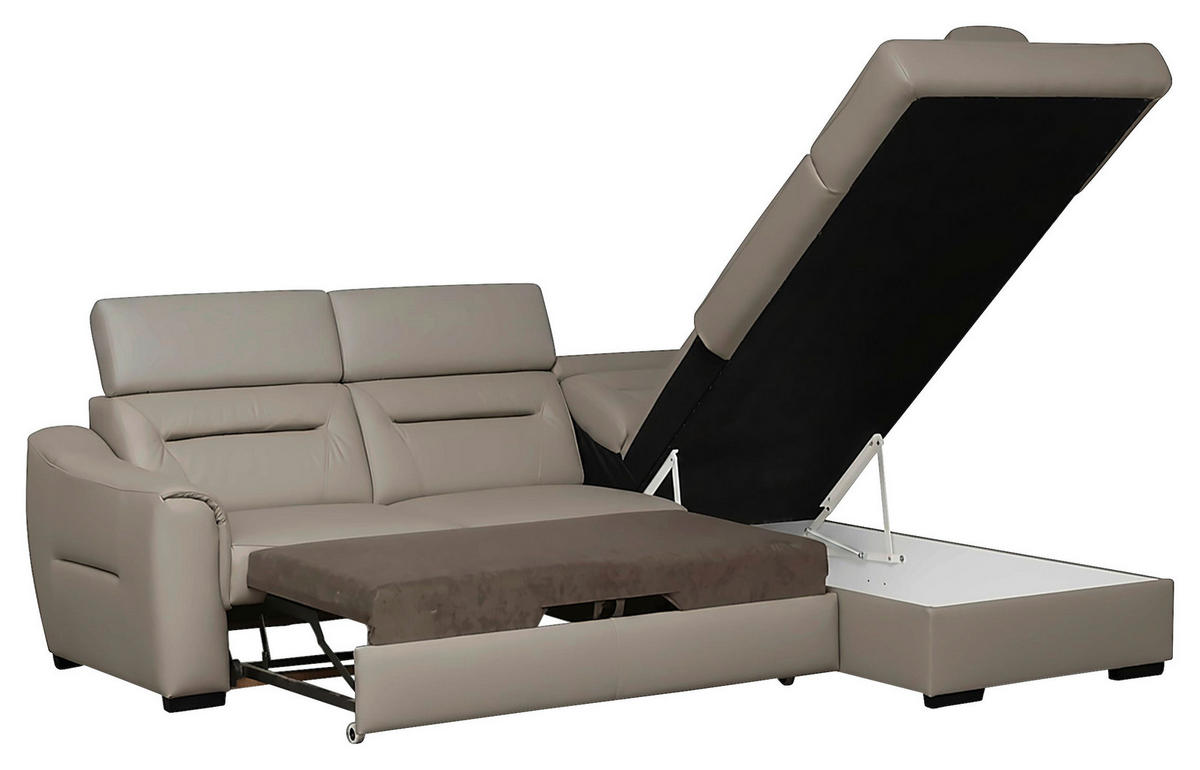 ECKSOFA Lederlook Echtleder Schlammfarben  - Wengefarben/Schlammfarben, Design, Leder/Holz (260/212cm) - Celina Home