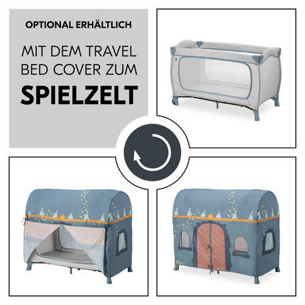 REISEBETT Sleep N Play Go Plus Greige, Pastellblau  - Greige/Pastellblau, Basics, Kunststoff/Textil (69/82/125cm) - Hauck