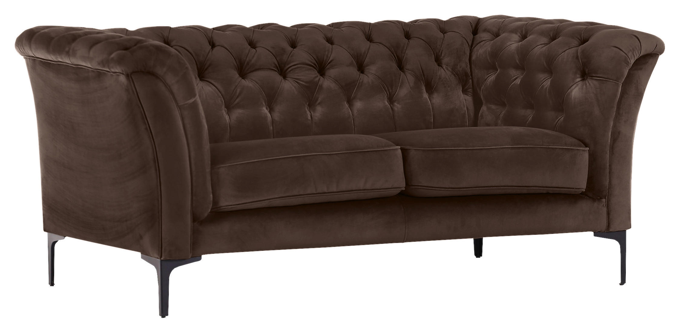 CHESTERFIELD-SOFA  in Flachgewebe Dunkelbraun  - Dunkelbraun/Schwarz, LIFESTYLE, Textil/Metall (195/80/100cm) - Landscape