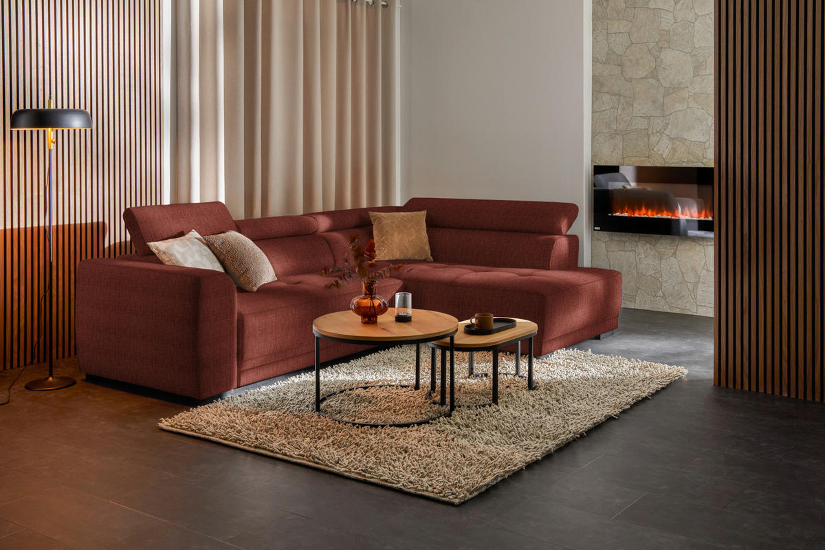 ECKSOFA in Chenille Rostfarben  284/205 cm  - Rostfarben/Schwarz, Design, Kunststoff/Textil (284/205cm) - Xora
