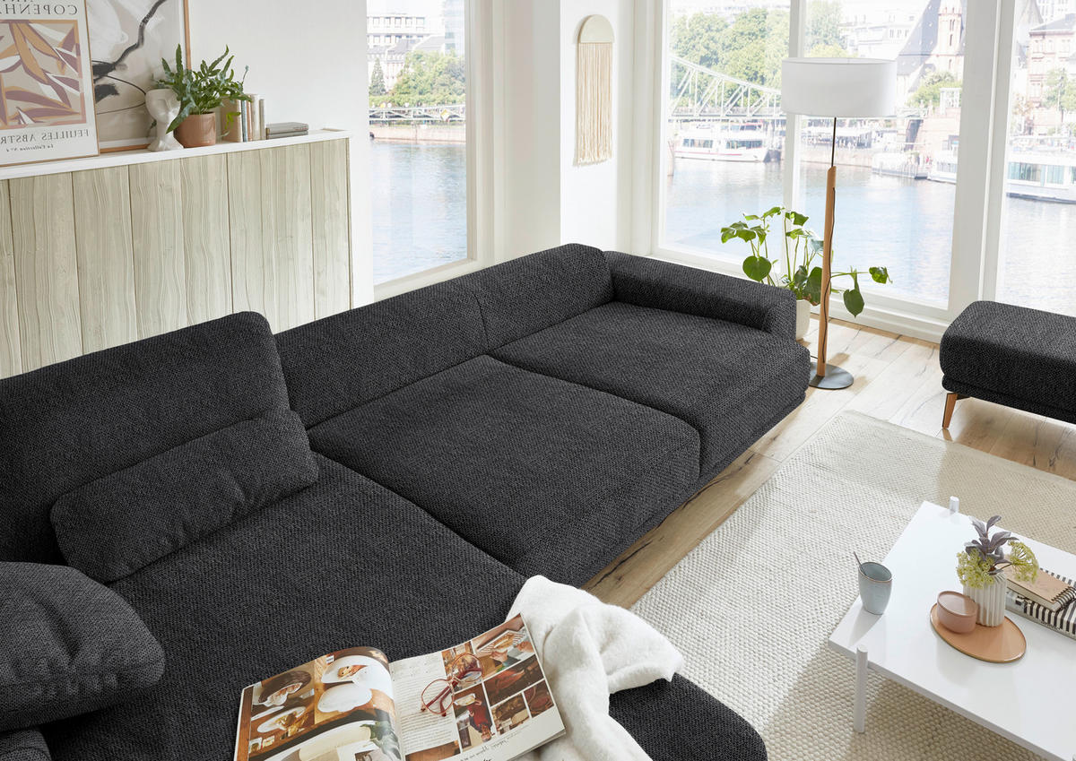 ECKSOFA in Flachgewebe Schwarz  - Wildeiche/Schwarz, Design, Holz/Textil (193/334cm) - Niels Andersson