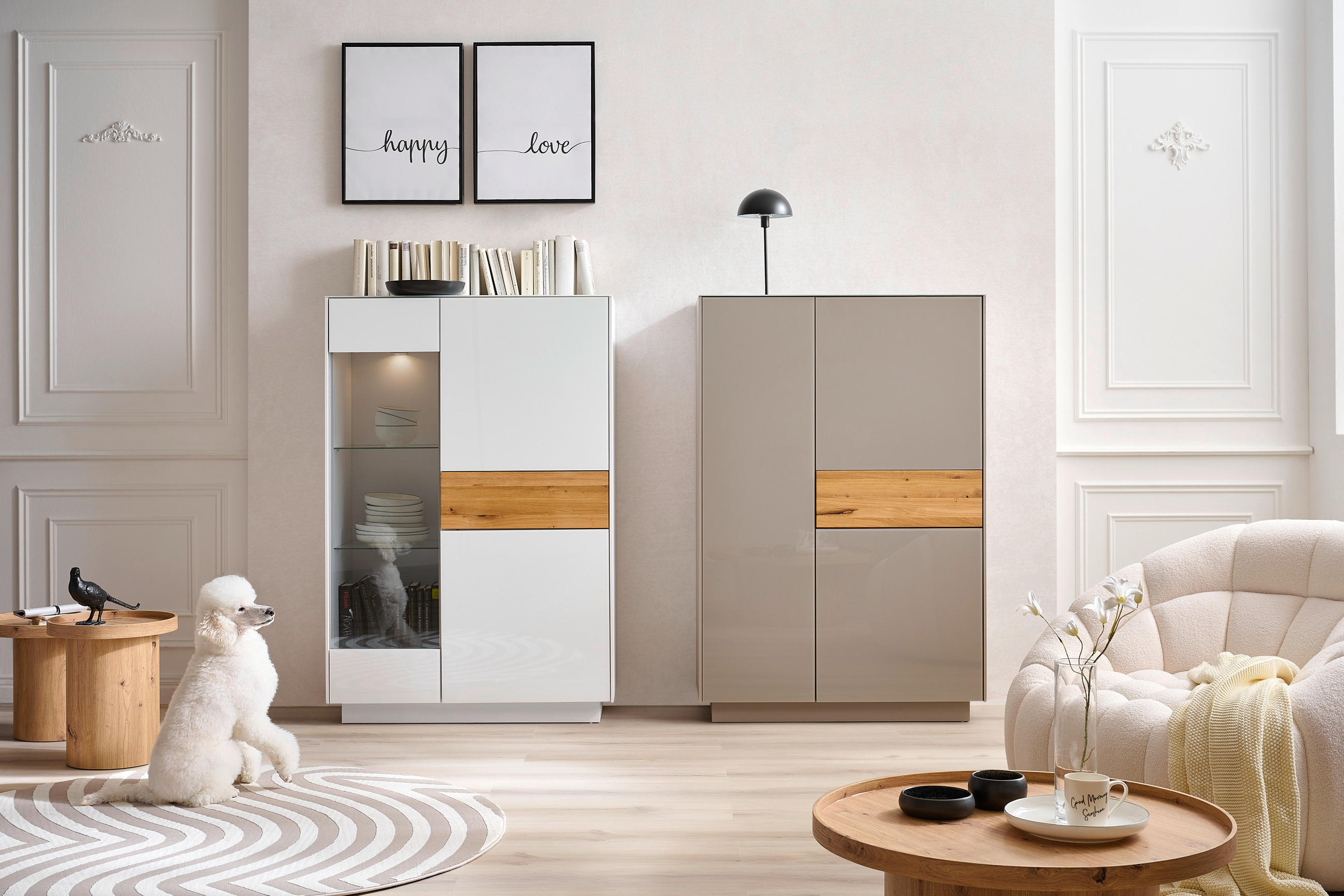 HIGHBOARD Eichefarben, Taupe  101/150/42 cm  - Taupe/Eichefarben, Design, Glas/Holz (101/150/42cm) - Novel