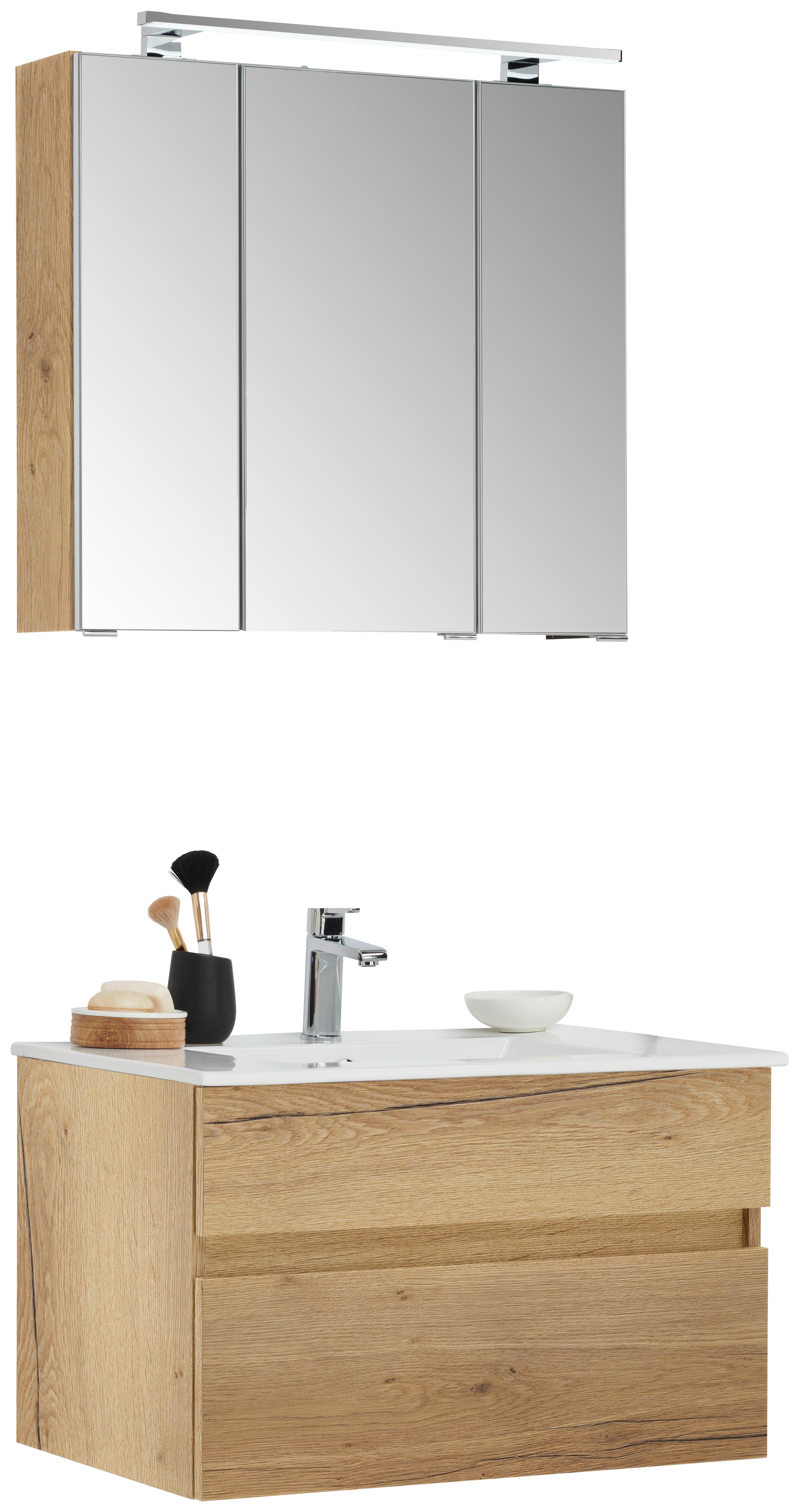 BADEZIMMER 3-teilig  in 72 cm  - Eichefarben/Weiß, Design, Keramik/Holzwerkstoff (72cm) - Novel
