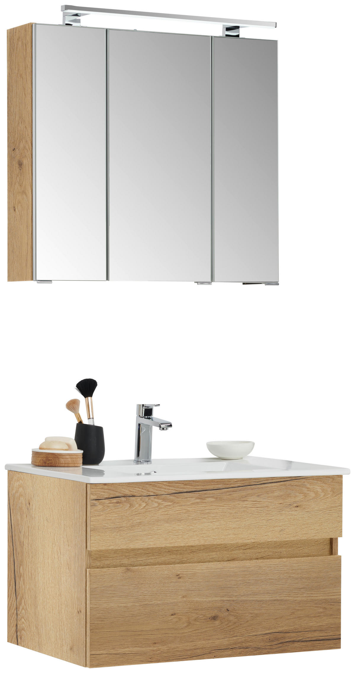 BADEZIMMER 3-teilig  in 72 cm  - Eichefarben/Weiß, Design, Keramik/Holzwerkstoff (72cm) - Novel