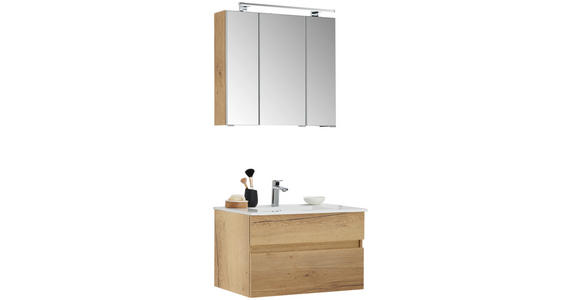 BADEZIMMER 3-teilig  in 72 cm  - Eichefarben/Weiß, Design, Keramik/Holzwerkstoff (72cm) - Novel