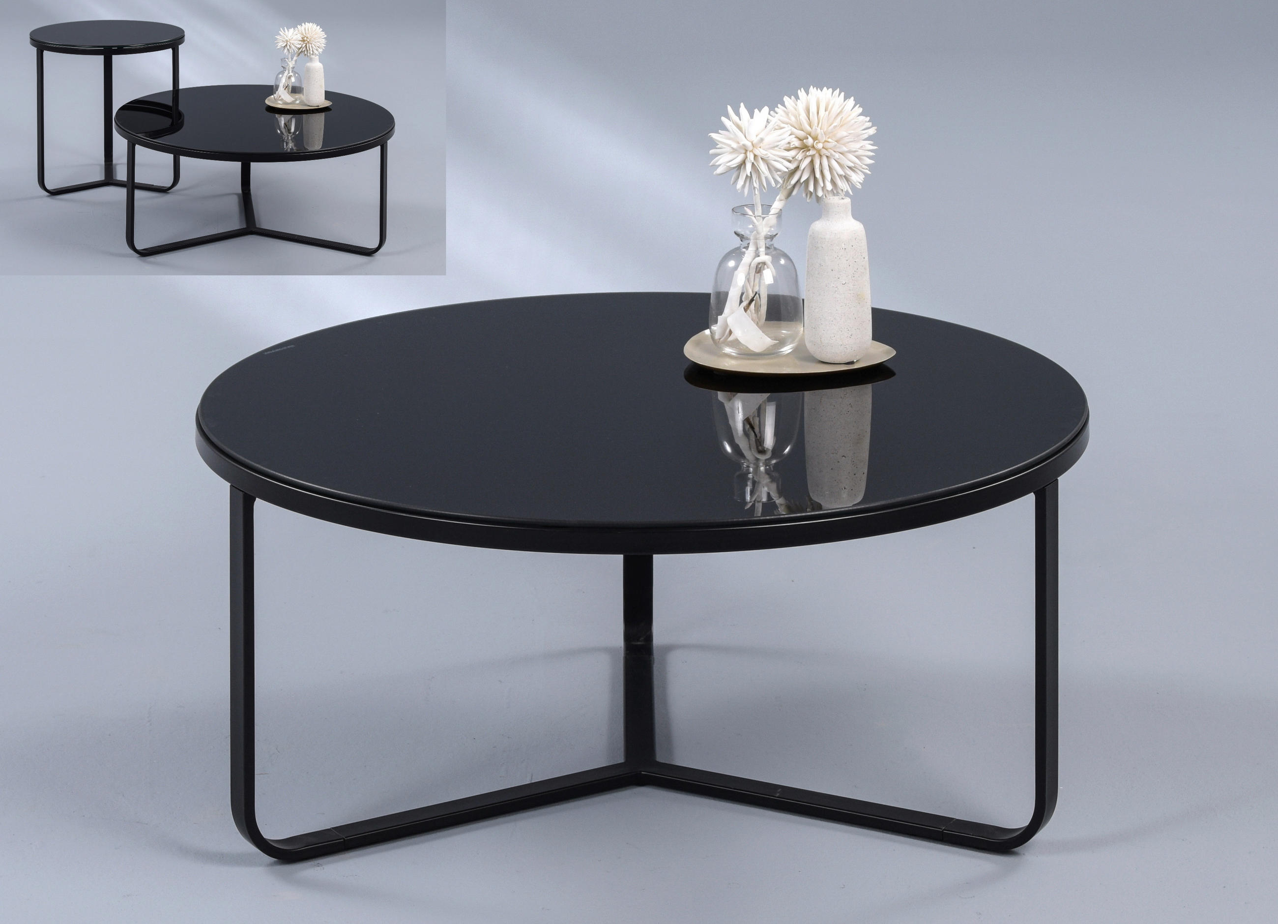 COUCHTISCH 80/80/35 cm rund Schwarz  - Schwarz, Design, Glas/Metall (80/80/35cm) - Xora