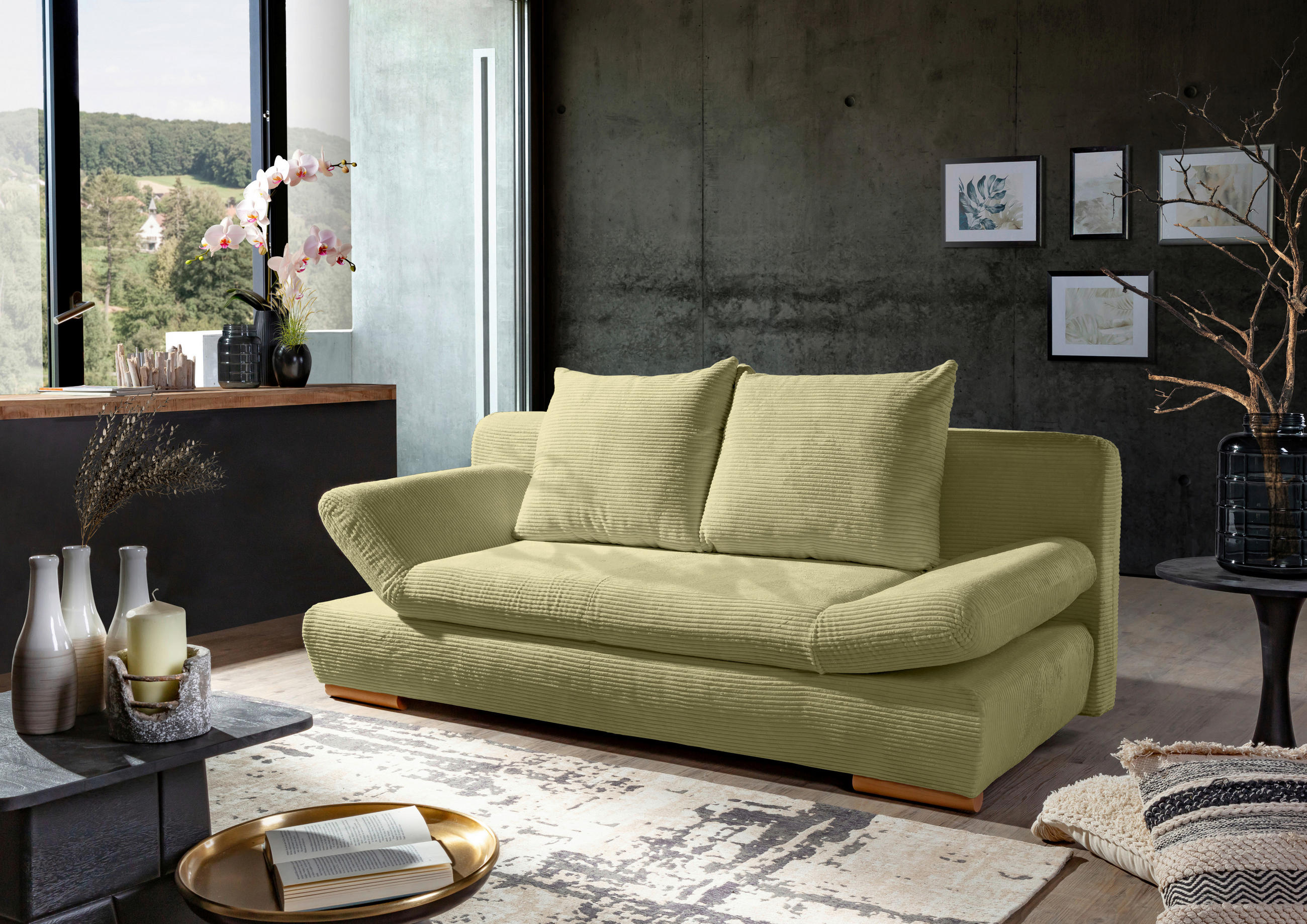 SCHLAFSOFA Cord Hellgrün  - Naturfarben/Hellgrün, KONVENTIONELL, Holz/Textil (200/75/92cm) - home24