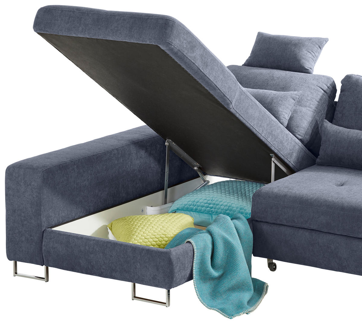 ECKSOFA Dunkelgrau Flachgewebe  - Dunkelgrau, Design, Textil/Metall (188/260cm) - Hom`in