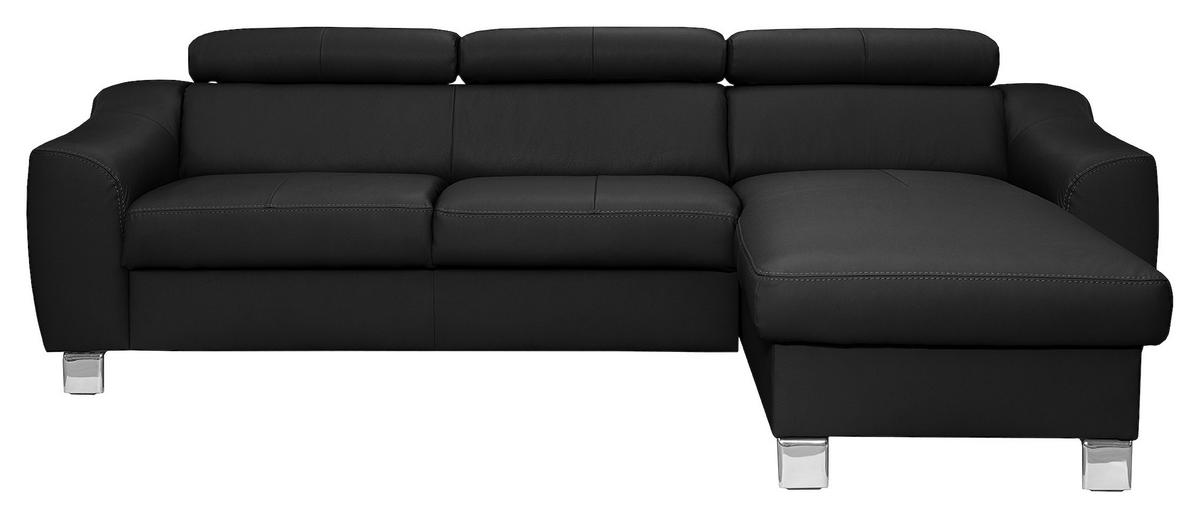 ECKSOFA in Lederlook Echtleder Schwarz  - Chromfarben/Schwarz, Design, Leder/Textil (242/176cm) - Livetastic