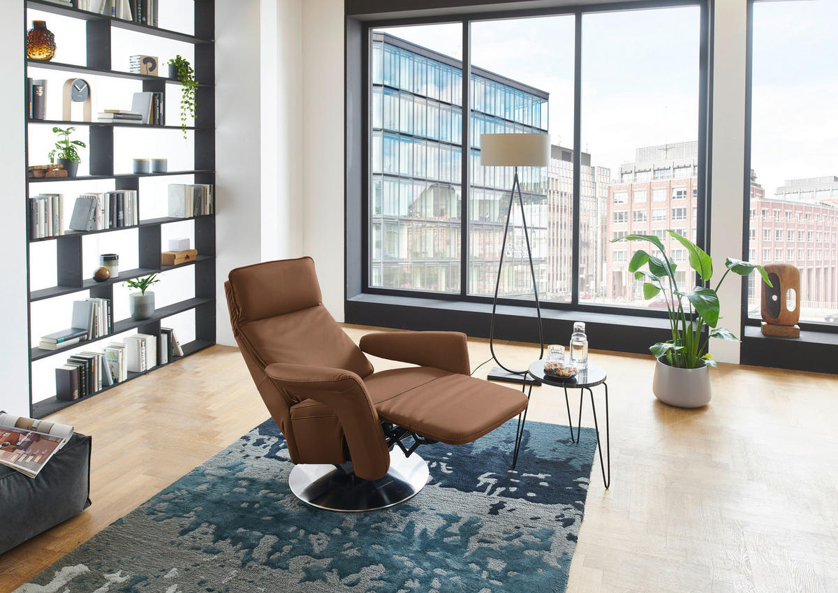 RELAXSESSEL in Leder Braun  - Edelstahlfarben/Braun, Design, Leder/Metall (83/112/87-174cm) - Valdera