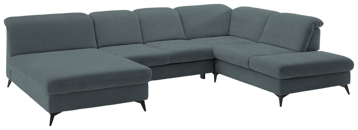 WOHNLANDSCHAFT  in Chenille Blau  - Blau/Schwarz, Design, Textil/Metall (198/369/255cm) - Beldomo Style