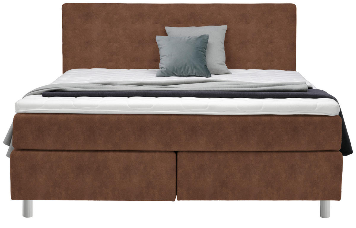 BOXSPRINGBETT 180/200 cm  in Cognac  - Chromfarben/Cognac, Konventionell, Kunststoff/Textil (180/200cm) - Voleo