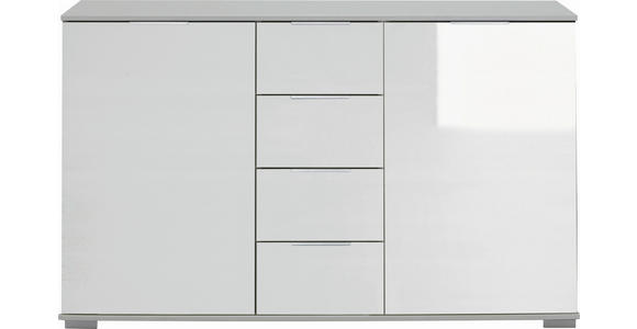 KOMMODE , 130/83/41 cm, 4 Schublade(n)  - Alufarben/Weiß, Design, Glas/Holzwerkstoff (130/83/41cm) - Carryhome