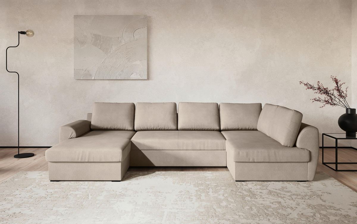 SJEDEĆA GARNITURA tekstil  prirodne boje   - boje nikla/prirodne boje, Trend, tekstil/plastika (154/327/86cm) - MID.YOU
